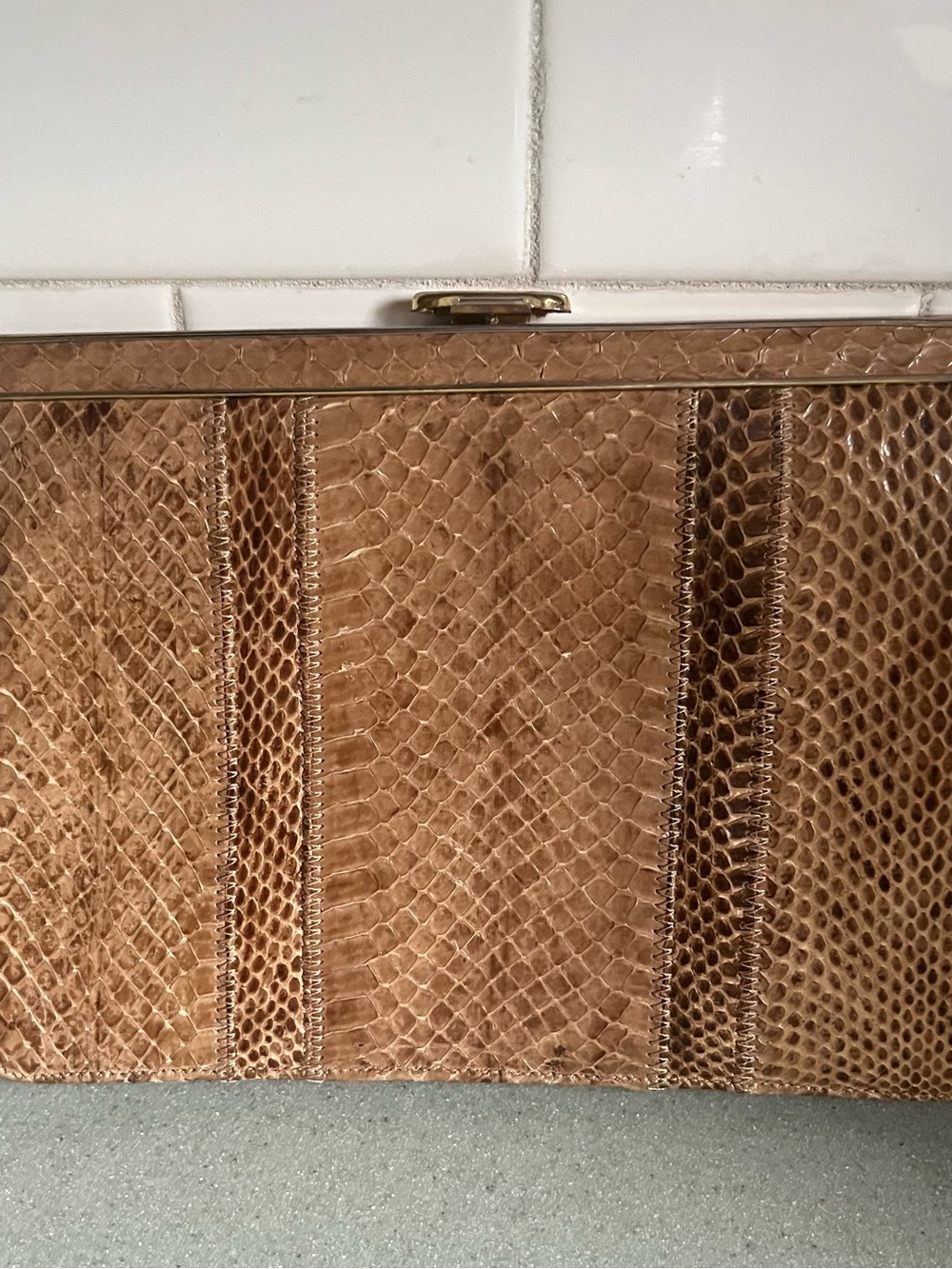 Vintage Tan Snake-Embossed Frame Clutch - Picture 5 of 7
